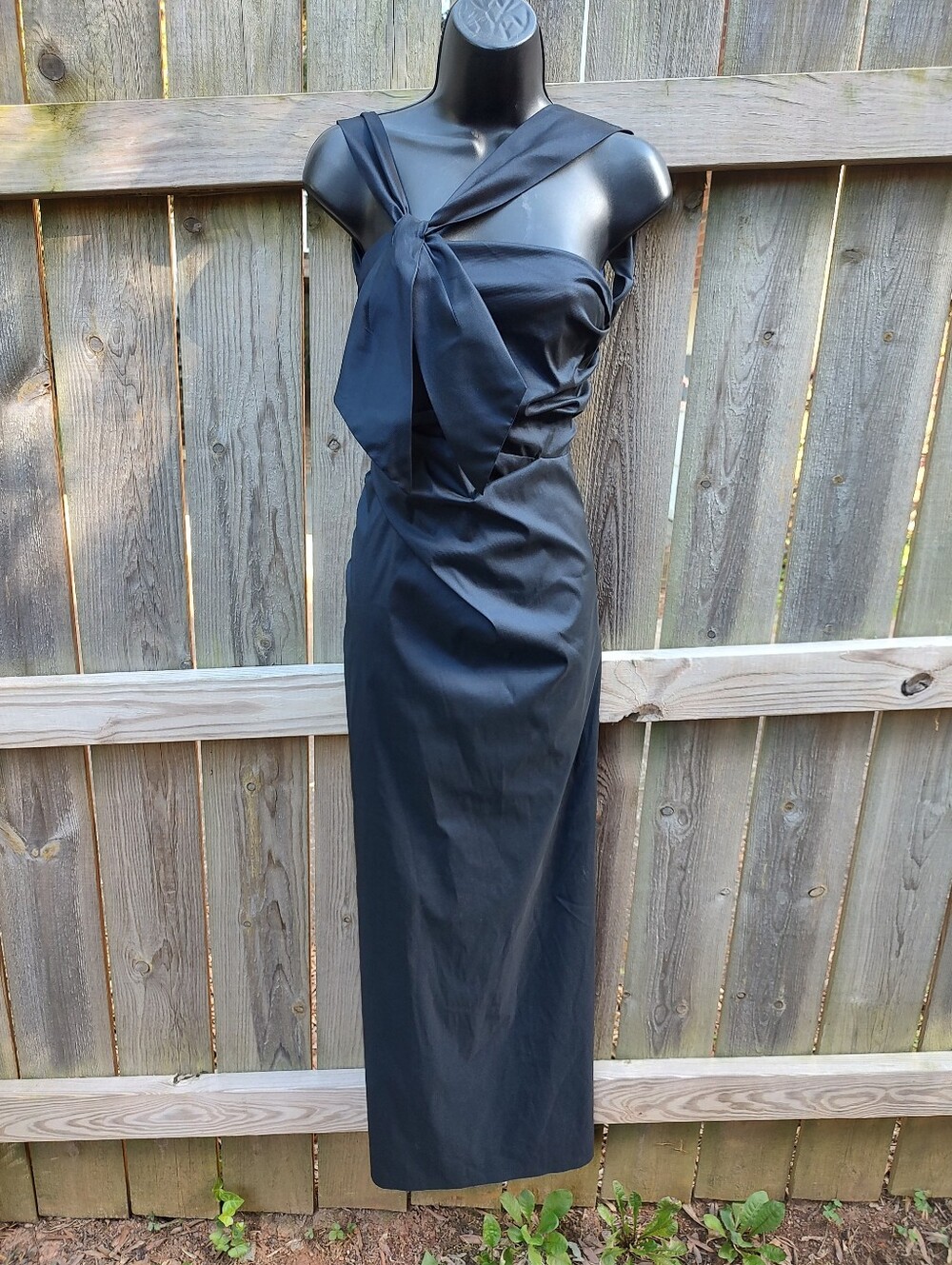 🏵️ Talbot Runhof Blue Formal Asymmetrical Neckline Bow Evening Gown Size XS